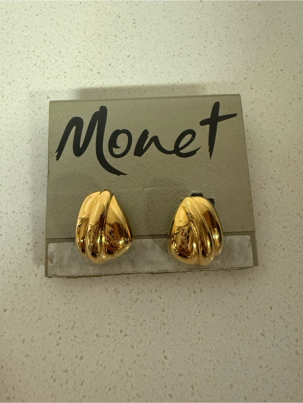 MONET vintage gold tone clip on earrings NOS!